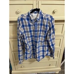 AEROPOSTALE Mens Long Sleeve Button Up Shirt Blue Gray Plaid Size Large